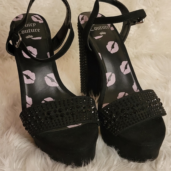 Juicy Couture Rhinestone Black Platform Heels - Picture 3 of 6